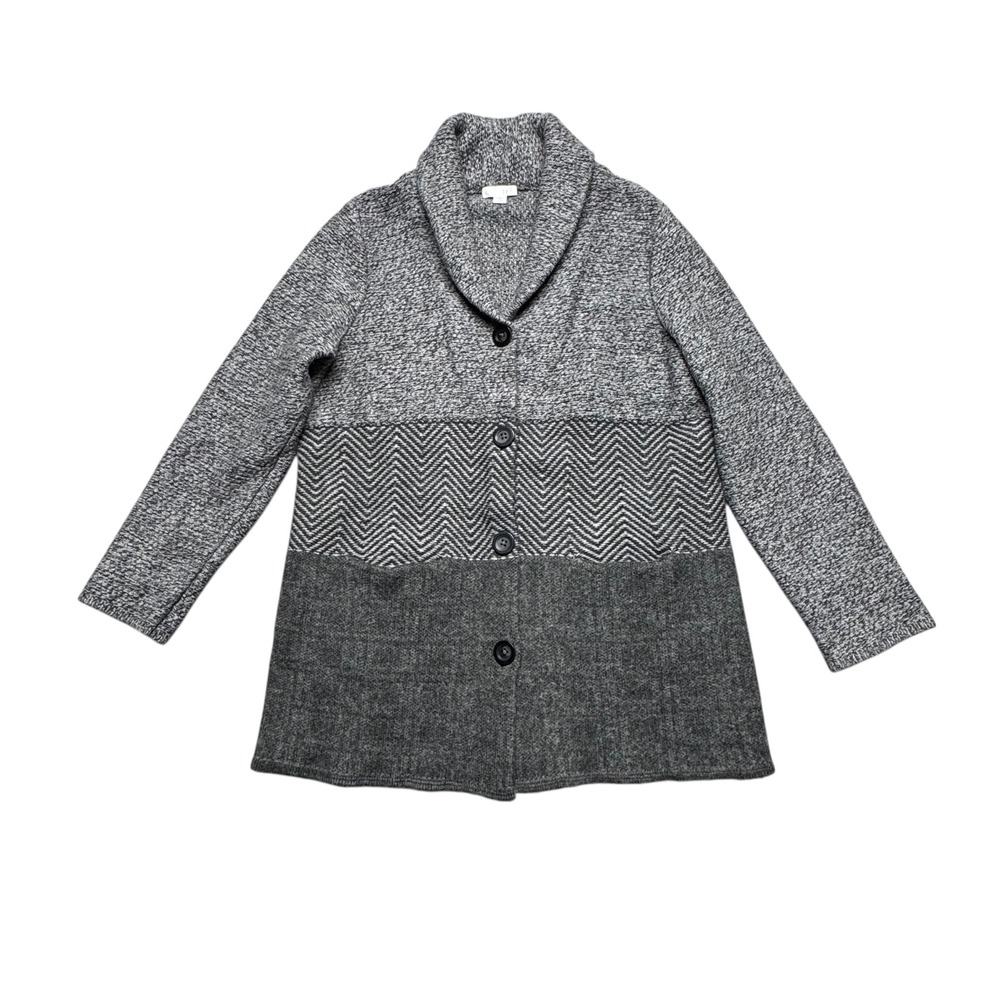 J. Jill Wool Blend Shawl Collar Cardigan Sweater Medium‎ Petite Gray Herringbone